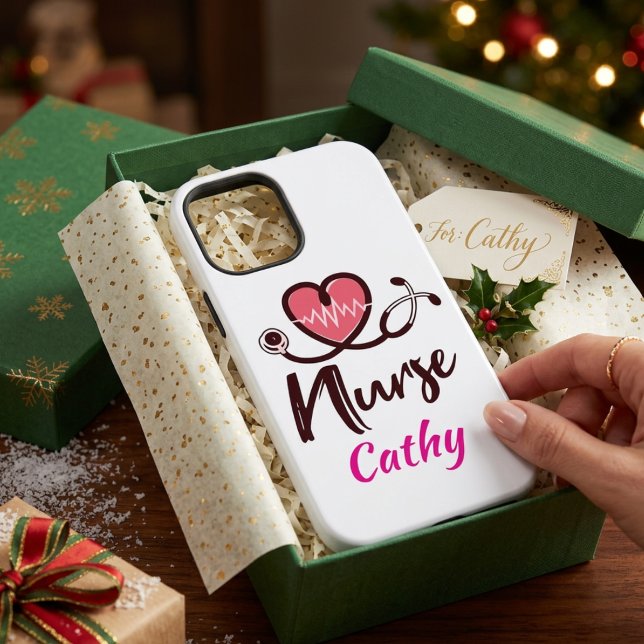 Cute  Pink Heart lifeline Nurse Personalize iPhone Case (Creator Uploaded)