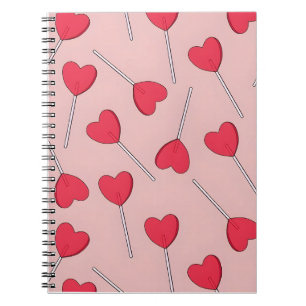 Cute Pink Heart Lollipops Seamless Pattern Notebook