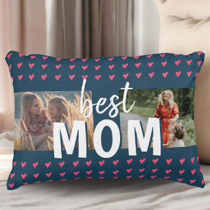 Cute Pink Heart Pattern Best Mom 2 Photo Accent Pillow