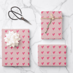 Cute Pink Heart Pattern Hand drawn Wrapping Paper Sheet
