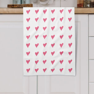 Cute Pink Heart Pattern Valentine`s Day Kitchen Towel