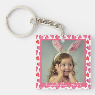 Cute Pink Heart Pattern Valentine's Day Photo  Keychain