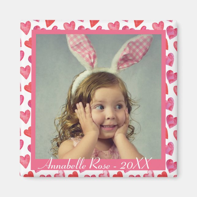 Cute Pink Heart Pattern Valentine's Day Photo Magnet (Front)