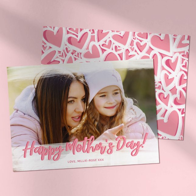 Cute Pink Heart Photo Mothers Day Card (Creator Uploaded)