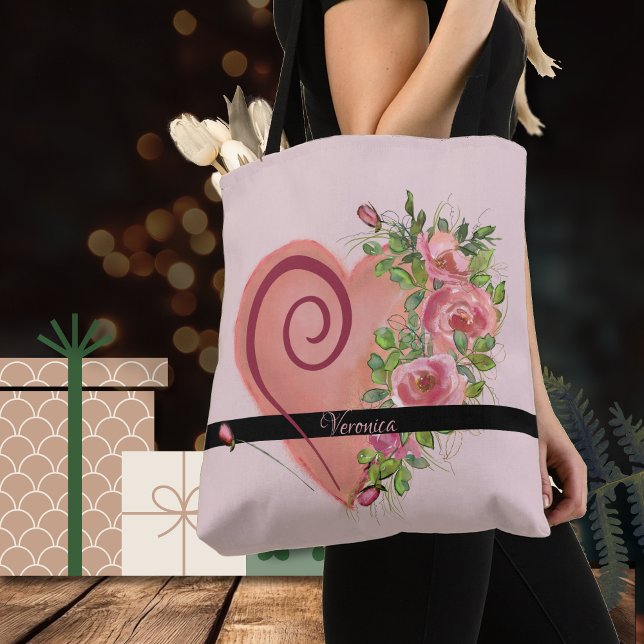 Cute Pink Heart Pink Roses Tote (Creator Uploaded)