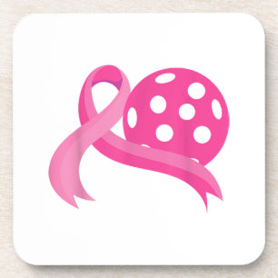 Cute Pink Heart Ribbon Pickleball Breast Cancer Aw Coaster