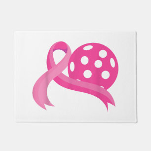 Cute Pink Heart Ribbon Pickleball Breast Cancer Aw Doormat