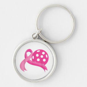 Cute Pink Heart Ribbon Pickleball Breast Cancer Aw Keychain