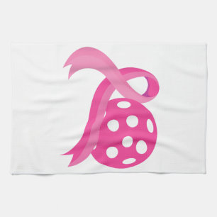 Cute Pink Heart Ribbon Pickleball Breast Cancer Aw Kitchen Towel