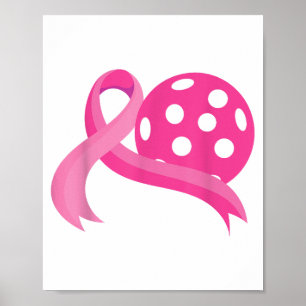 Cute Pink Heart Ribbon Pickleball Breast Cancer Aw Poster