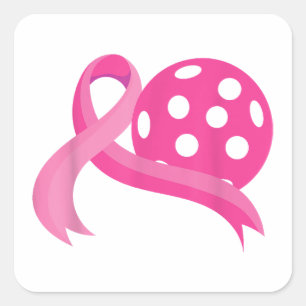 Cute Pink Heart Ribbon Pickleball Breast Cancer Aw Square Sticker