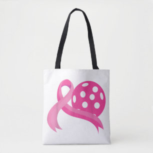 Cute Pink Heart Ribbon Pickleball Breast Cancer Aw Tote Bag