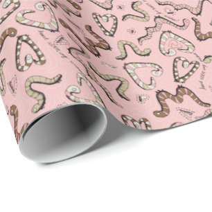 Cute Pink Heart Worm-ing Wishes Kids Birthday Wrapping Paper