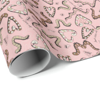 Cute Pink Heart Worm-ing Wishes Kids Birthday Wrapping Paper