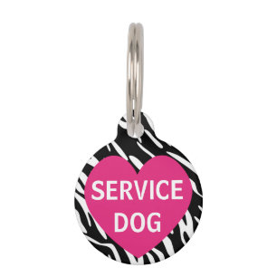 Cute Pink Heart Zebra Print Service Dog Pet Tag