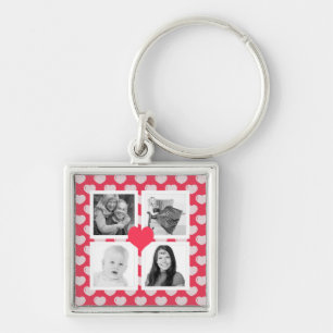 Cute Pink Hearts 4 Instagram Photos Collage Keychain