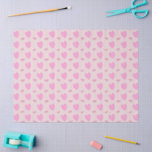 Cute Pink Hearts and Bows Pattern Tissue Paper (Craft)