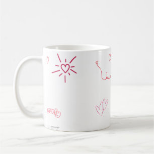 Cute Pink Hearts and Love Doodles Seamless Pattern Coffee Mug