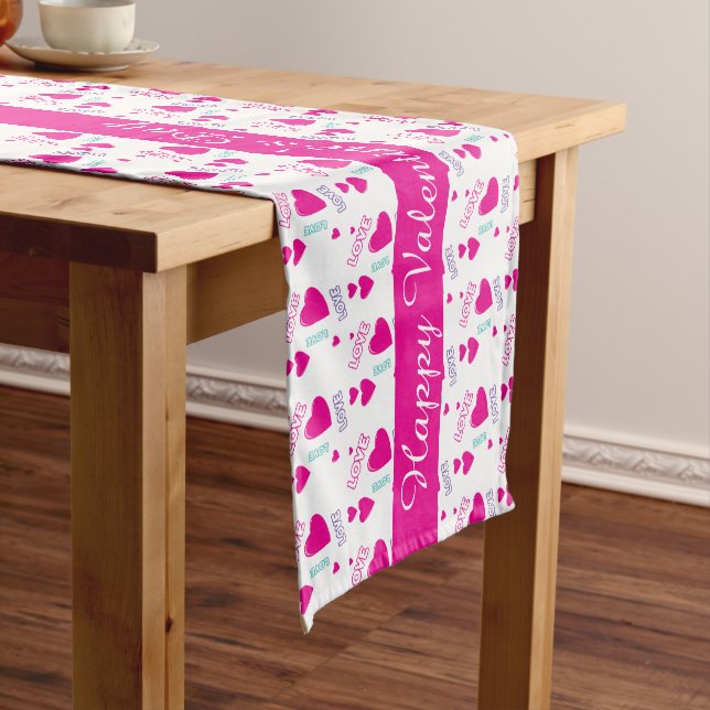 Cute pink Hearts and Love - romantic pattern Medium Table Runner (In Situ)