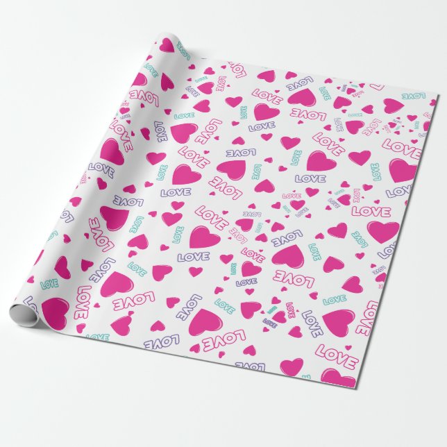 Cute pink Hearts and Love - romantic pattern Wrapping Paper (Unrolled)