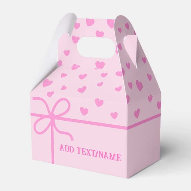 Cute Pink Hearts And Ribbon Custom   Favor Box (Front Side)