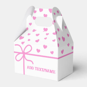 Cute Pink Hearts And Ribbon Custom White Favor Box