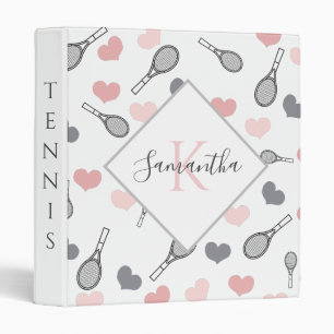 Cute Pink Hearts and Tennis Rackets Pattern Sports Binder