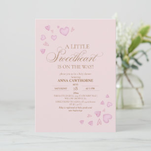  Cute Pink Hearts Baby Shower Invitation