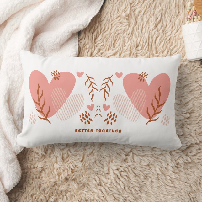 Cute Pink Hearts Better Together Valentine's Day Lumbar Pillow (Blanket)