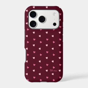 Cute Pink Hearts Burgundy Personalized