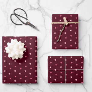 Cute Pink Hearts Burgundy Wrapping Paper Sheet