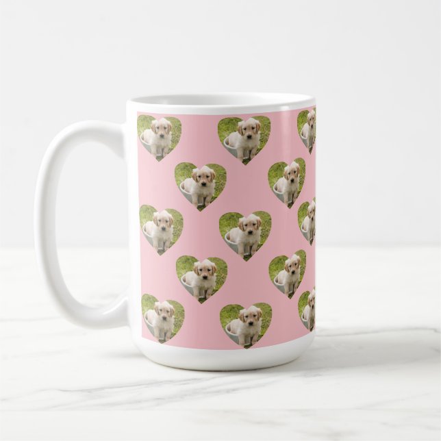 Cute Pink Hearts Custom Pet Photo Coffee Mug (Left)