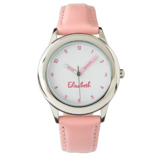 Cute Pink Hearts Girls Custom Name Girly Chic Kids Watch