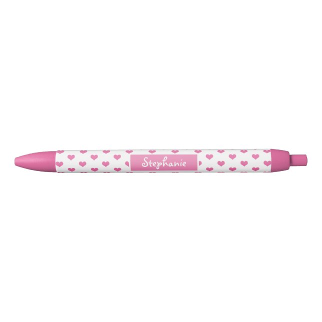 Cute Pink Hearts Girly Name Blue Ink Pen (Front)