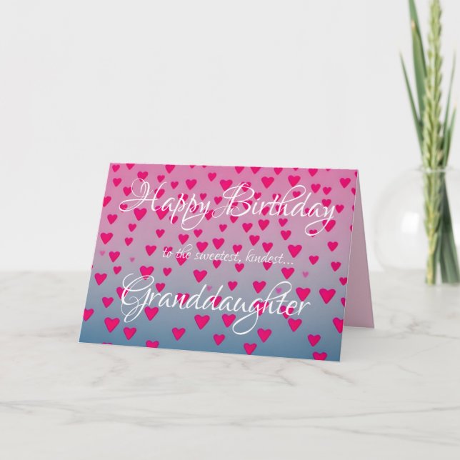 Cute Pink Hearts Granddaughter Birthday Card (Front)