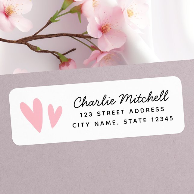 Cute pink hearts handwritten script return address (Cute pink hearts handwritten script return address label)