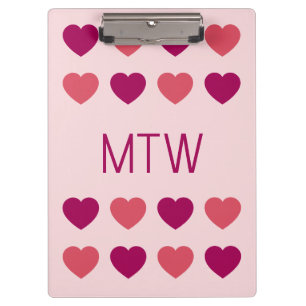 Cute Pink Hearts Initials Monogram Clipboard