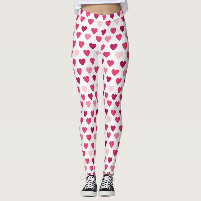 Cute Pink Hearts Love Pattern Leggings (Front)