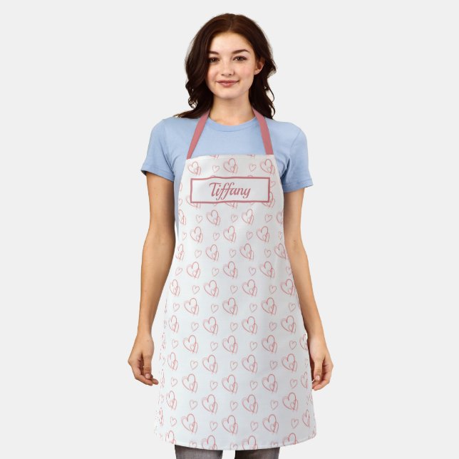 Cute Pink Hearts Name Apron (Worn)
