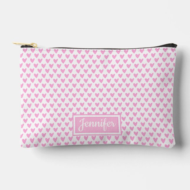 Cute Pink Hearts Pattern Accessory Pouch (Front)