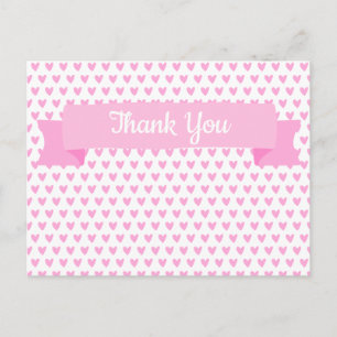 Cute Pink Hearts Pattern   Baby Shower Thank You Postcard