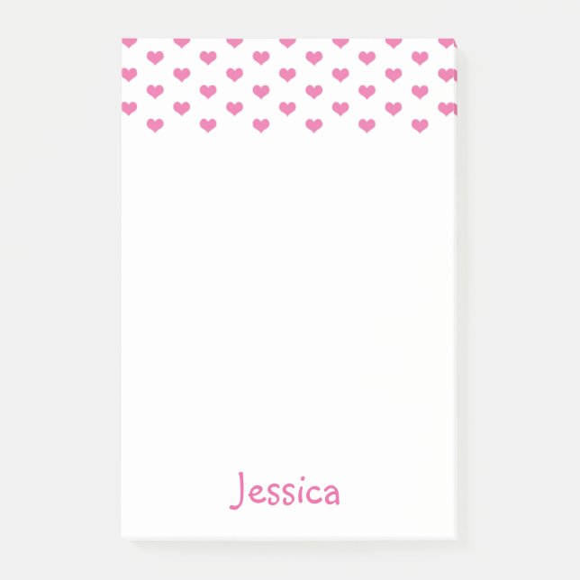 Cute Pink Hearts Pattern Girly Name Post-it Notes (Front)