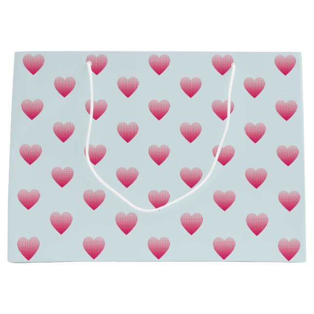 Cute pink hearts pattern on dusty blue large gift bag (Front)
