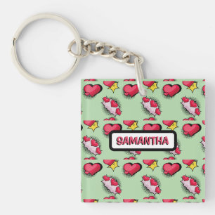 Cute pink hearts personalized name  keychain
