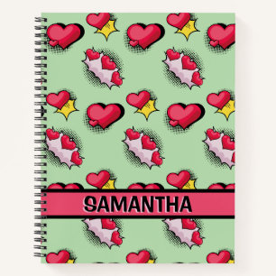 Cute pink hearts personalized name Spiral Notebook