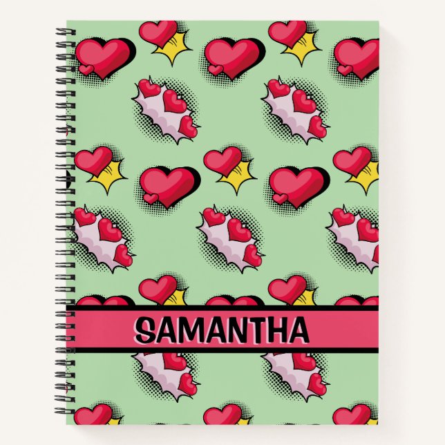 Cute pink hearts personalized name Spiral Notebook (Front)