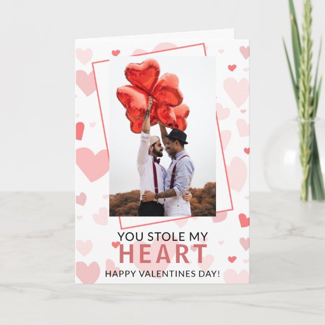 Cute Pink Hearts Photo Valentines Day Holiday Card (Front)