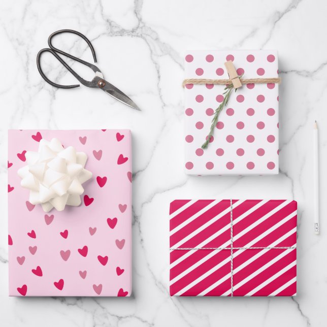 Cute Pink Hearts Romantic Wedding Gift Set Wrapping Paper Sheet (Front)