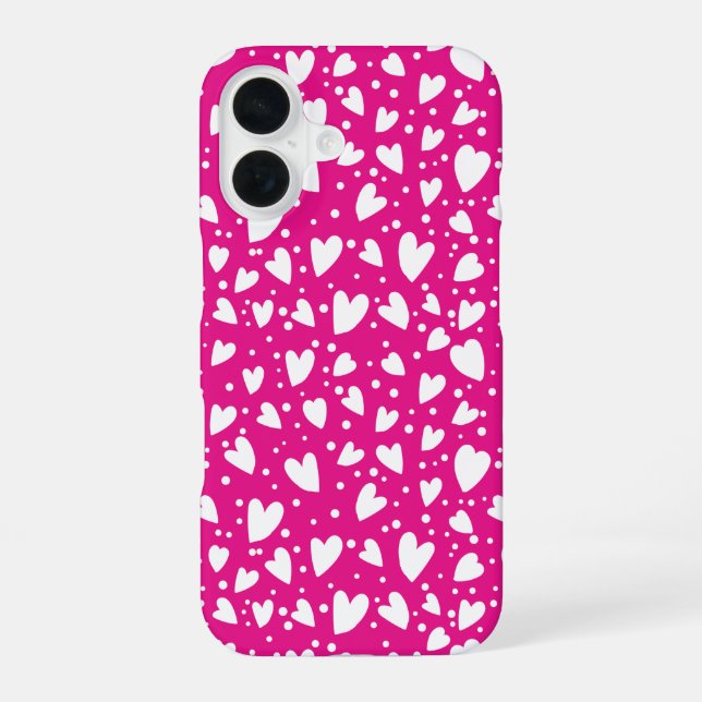 Cute pink hearts seamless pattern iPhone 16 case (Back)
