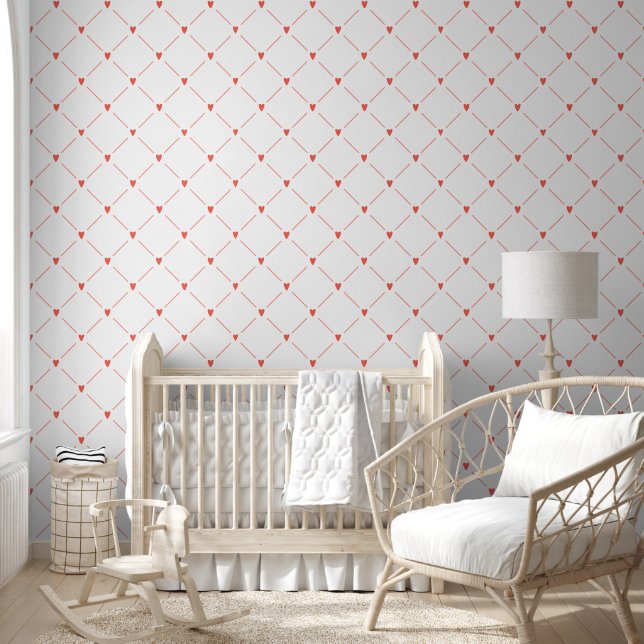 Cute Pink Hearts Trellis Pattern Wallpaper (Kids)